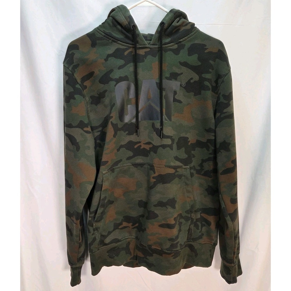 Caterpillar CAT Hoodie Men's MED Green Camouflage Pullover Rugged Construction